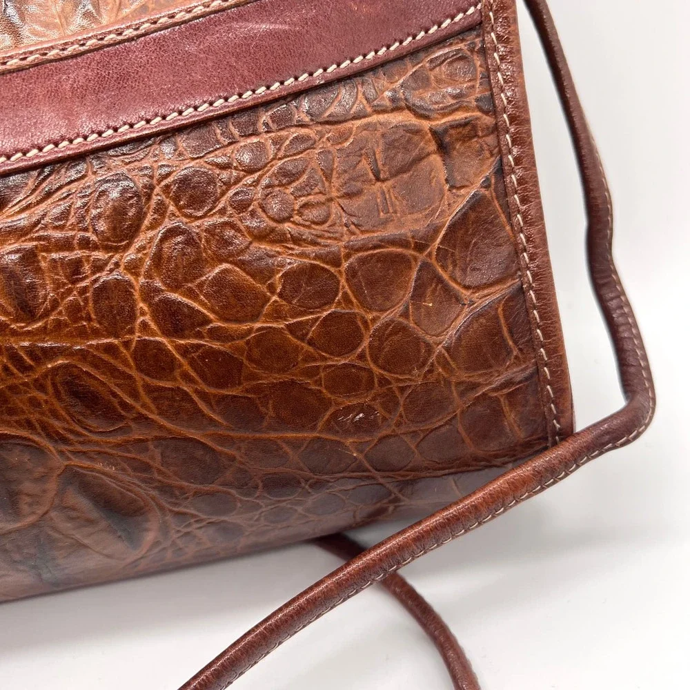 BRAHMIN Vintage Alligator Crossbody Bag Womens Brown Leather Embossed Crocodile - Picture 5 of 16